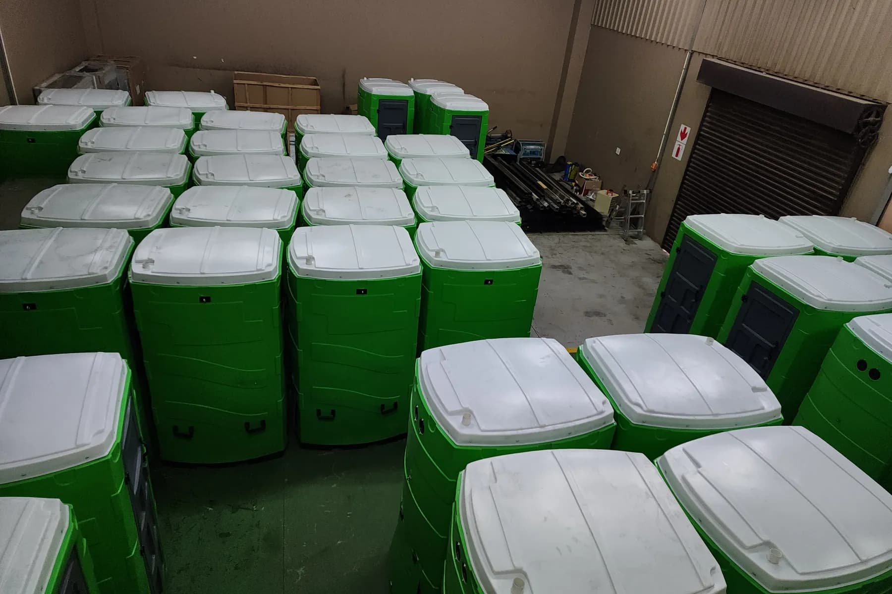 Portable toilets on a construction site