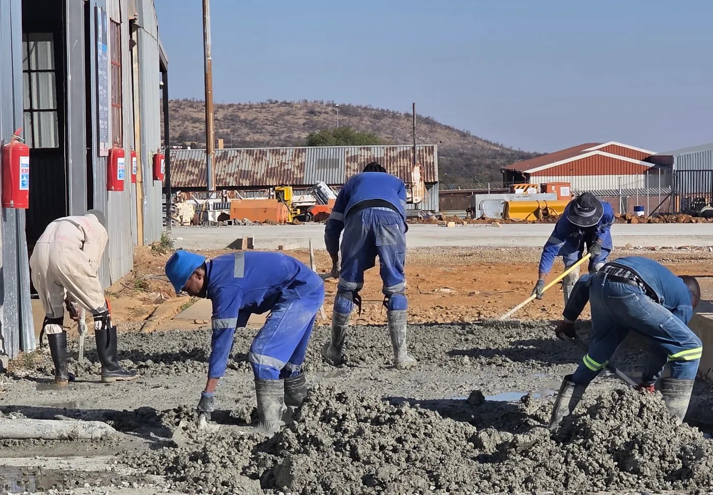 The crew setting out on site