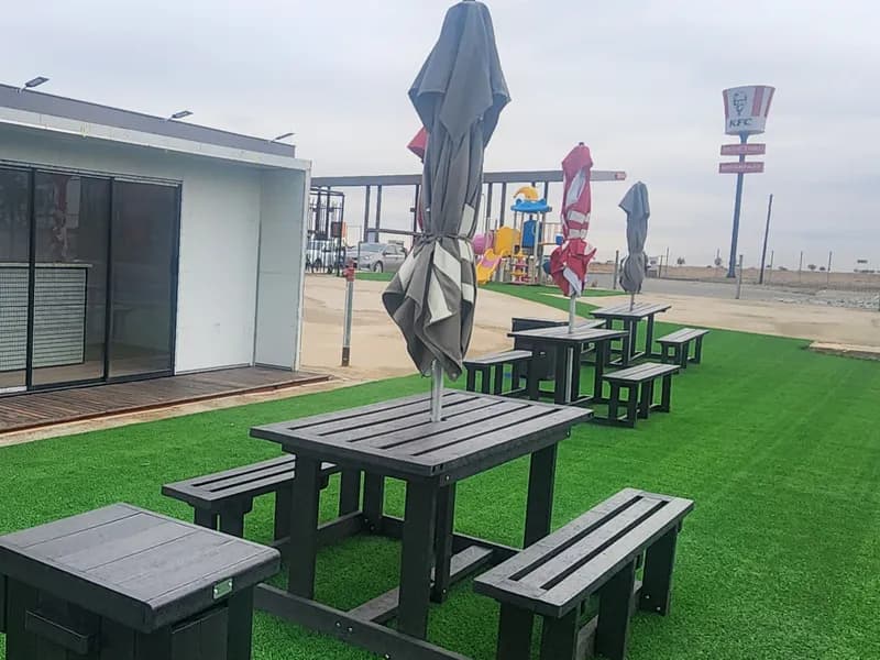 Finished unit with decking and seating