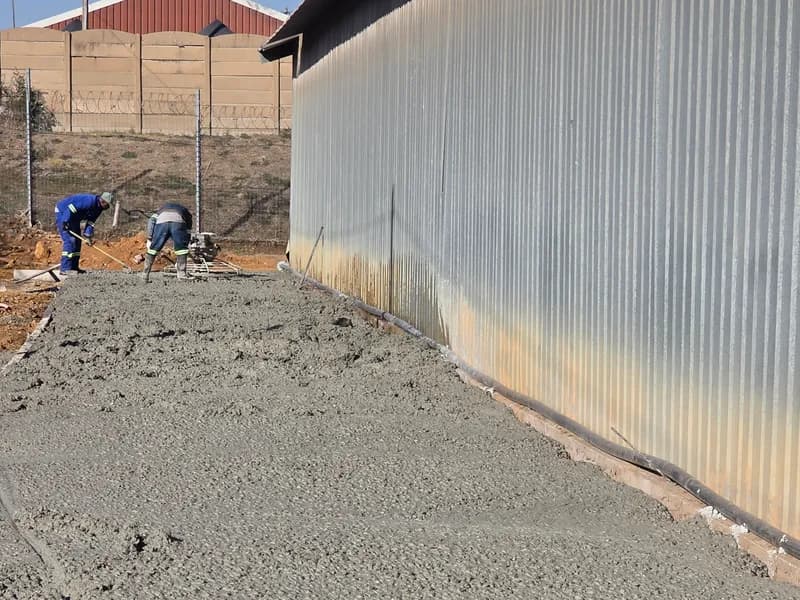 Fresh concrete placed along the building line