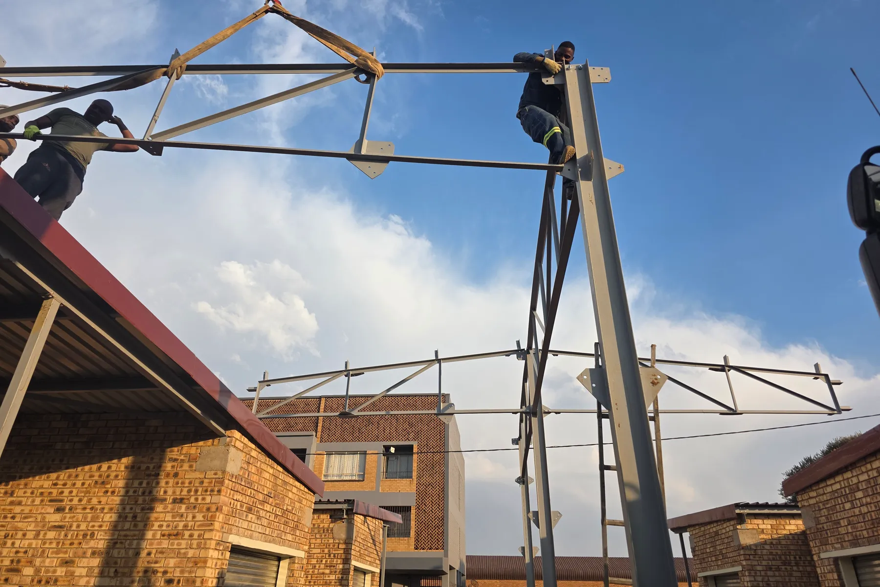 Crane work on a roof structure